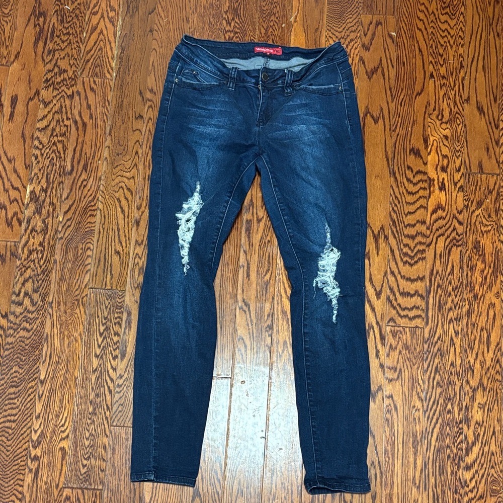 YMI Wanna Betta Butt? Dark Blue Distressed Skinny Jeans Size:11
